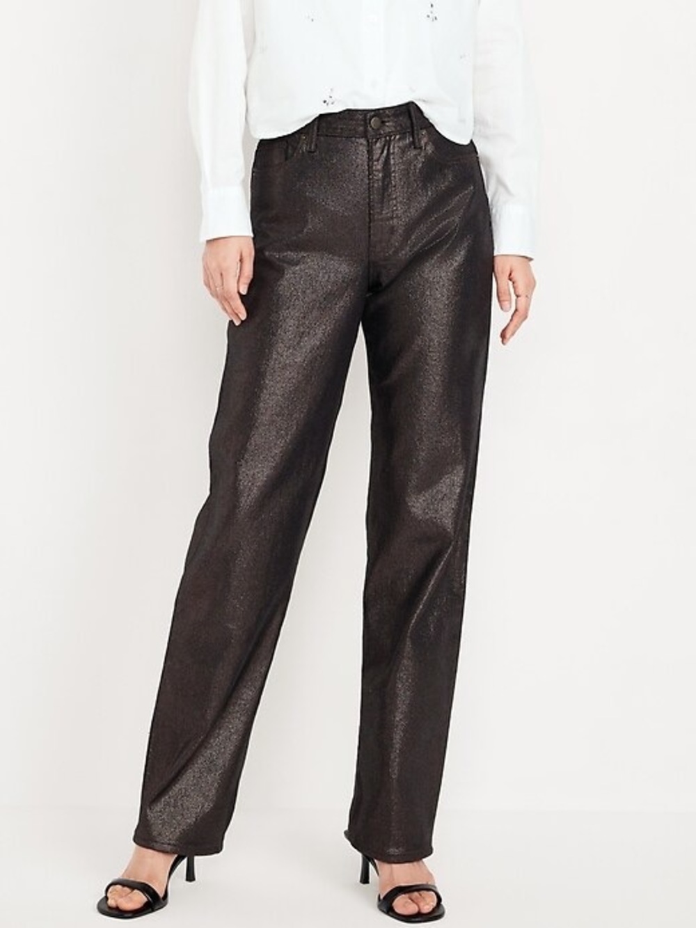 Old Navy Shimmer Rose Gold & Black Slim Straight Jeans